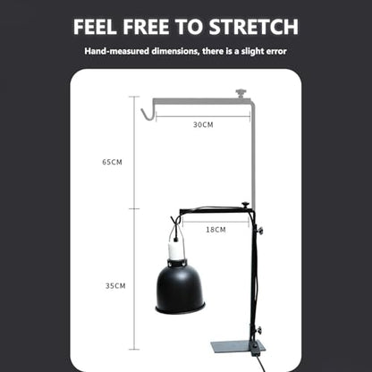 Adjustable Reptile Lamp Stand Floor Light Holder, Black 40 to 60Cm Heat Lamp Stand with Single Hook for Reptile Amphibian Terrariums Tortoise