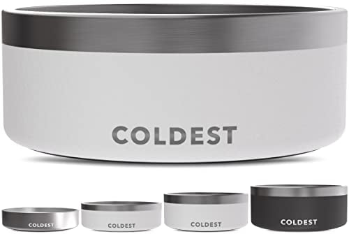 Coldest Dog Bowl - Anti Rust Metal, Non Slip, 3 Layers Insulated Stainless Steel Dog Bowls - Spill Proof & Heavy Duty - Water Bowl for Dogs, Cats & Pets, Dish Washer Safe (64 oz, Epic White) - color: Epic White, size: 64 oz