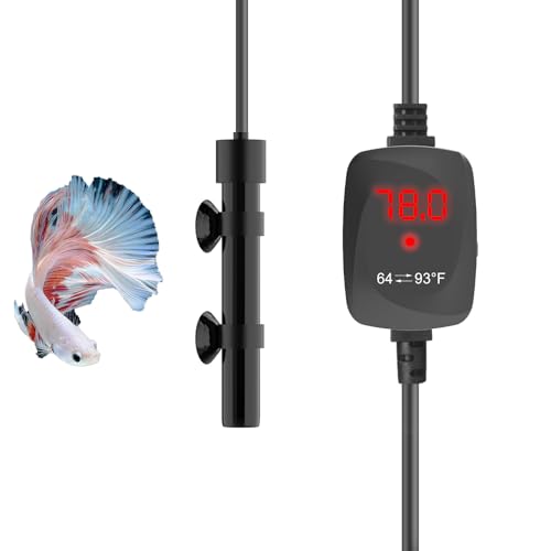 25W Mini Aquarium Heater Betta Heater for 3-5 Gallon Freshwater & Saltwater Tanks, Alumina Ceramic Fish Tank Heater Turtle Heater with Dry-Run & Overheat Protection - size: For Tanks ≤ 5 Gal