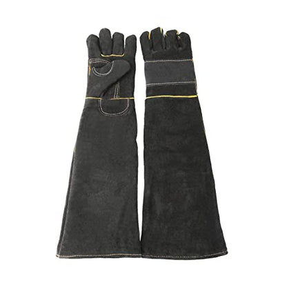 AOWPFVV Long Sleeve Thick Leather Animal Handling Glove Anti Scratch Protective Gloves for Training Dog Cat Bird Snake Parrot Lizard Wild Animals Reptiles,Bite Resistant Gloves(Large,23.6in) - color: Black Size Large 23.6in