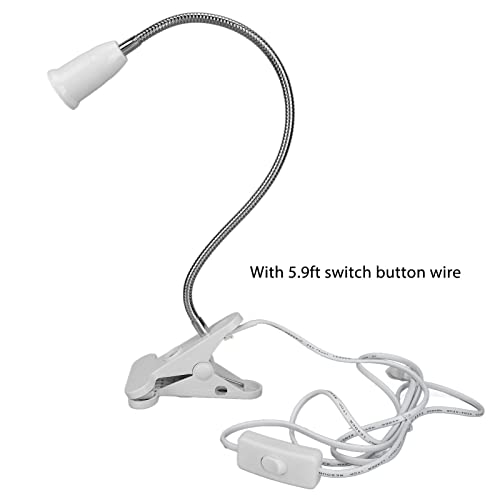 Luqeeg Clip Desk Lamp Socket, 360° Flexible Wire Neck Clip, E27 Flexible Light Socket Reading Light Stand Clamp Lamp Fixture 5.9ft Cable with On/Off Switch for Plants Grow Study Work Salon(US Plug)