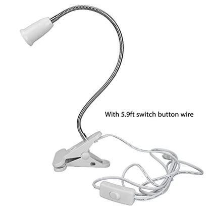 Luqeeg Clip Desk Lamp Socket, 360° Flexible Wire Neck Clip, E27 Flexible Light Socket Reading Light Stand Clamp Lamp Fixture 5.9ft Cable with On/Off Switch for Plants Grow Study Work Salon(US Plug)