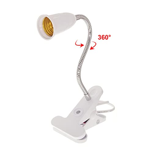 Luqeeg Clip Desk Lamp Socket, 360° Flexible Wire Neck Clip, E27 Flexible Light Socket Reading Light Stand Clamp Lamp Fixture 5.9ft Cable with On/Off Switch for Plants Grow Study Work Salon(US Plug)