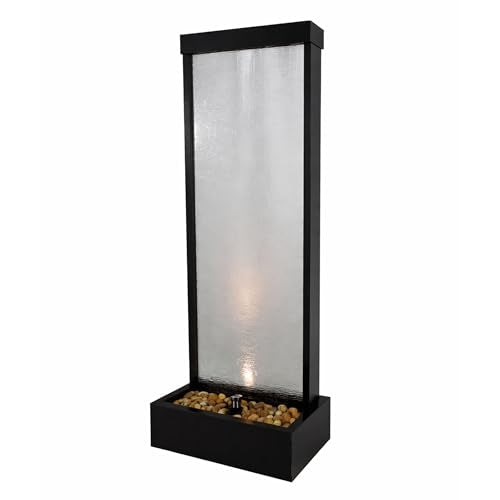 Alpine Corporation MLT170L 72" Waterfall Fountain with LED Light Cascading Textured Glass & Aluminum Floor Design, Indoor, Black - color: 72 Inches - Black