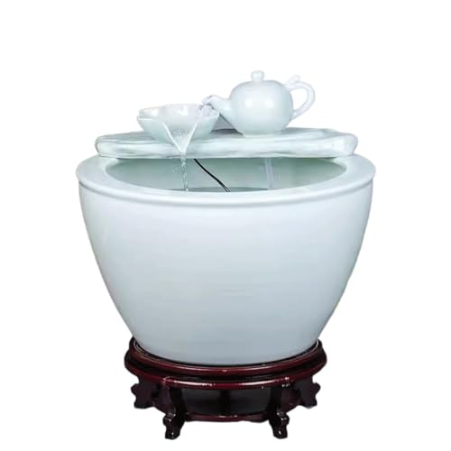 Small Fish Tank White Ceramic Fish Tank Water Tank Balcony Landscaping Water Circulation Office Living Room Ancient Fish Farming Large Tank Fish Tank Kit(Medium) - size: Medium