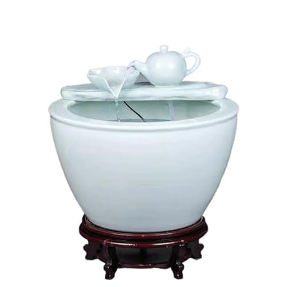 Small Fish Tank White Ceramic Fish Tank Water Tank Balcony Landscaping Water Circulation Office Living Room Ancient Fish Farming Large Tank Fish Tank Kit(Large) - size: Large