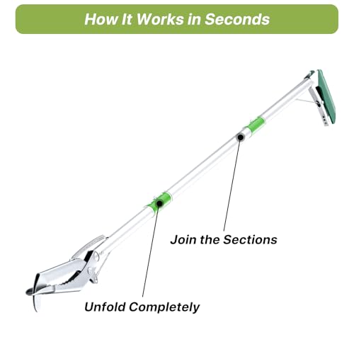 50" Foldable Grabber Reacher Tool with Green Handle, Extra Long Lightweight Trash Pickup & Litter Picker, 3-Fold Stainless-Steel Reaching Aid for Home, Office & Garden Use - size: 50 Inch Green
