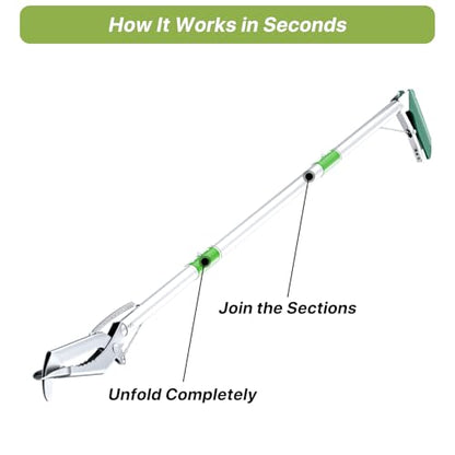 50" Foldable Grabber Reacher Tool with Green Handle, Extra Long Lightweight Trash Pickup & Litter Picker, 3-Fold Stainless-Steel Reaching Aid for Home, Office & Garden Use - size: 50 Inch Green