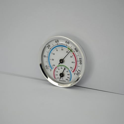 Mini Analog Hygrometer Thermometer - High Precision Humidity Temperature Gauge with Aluminum Alloy Case for Indoor Home Office Room Car Patio Sauna Garden Wall Mount(Silver)