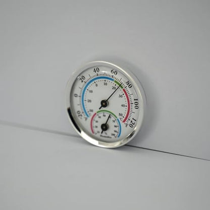 Mini Analog Hygrometer Thermometer - High Precision Humidity Temperature Gauge with Aluminum Alloy Case for Indoor Home Office Room Car Patio Sauna Garden Wall Mount(Silver)