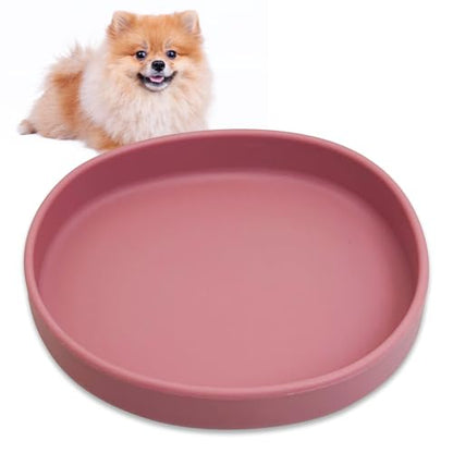 Silicone Dog Food Plate Shallow Dog Bowl Flat Cat Dish Small Puppy Plates for Small Dogs and Cats Whisker Fatigue Pet Feeding Bowls for Dry and Wet Food (Light Brown) - color: 1 Pcs - (Red)