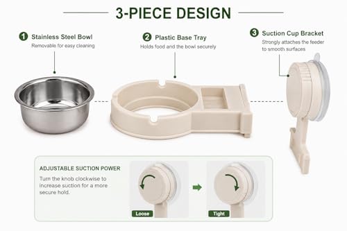 Reptile Feeding Ledge with Suction Cup, Removable Stainless Steel Bowl Feeder, Aquarium Terrarium Food Water Dish Accessory for Gecko Chameleon Bearded Dragon Lizard