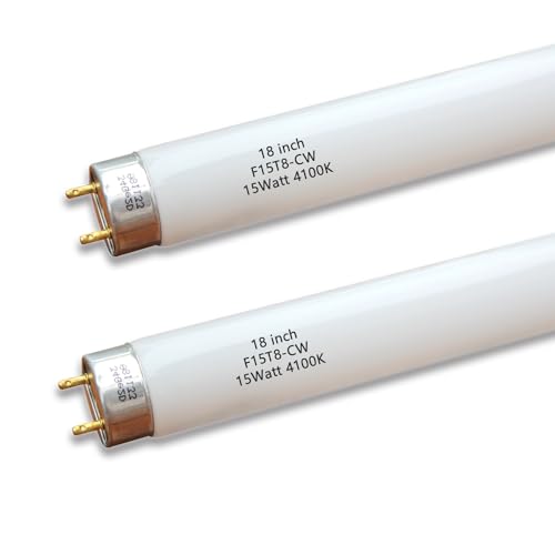 Flyercatch 18 INCH 2Pack F15W-T8-CW Cool White 15 Watt Fluorescent Bulb,18 inch F15T8/CW 4100K Linear Light,T8 Tube for Under Cabinet, Kitchen Sink RV (18'' MOL)