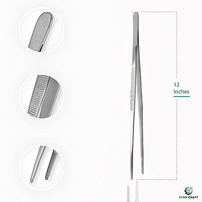Thumb Dressing Forceps, Mulipurpose Tweezer Stainless Steel, Serrated Tip Straight 12 Inch - size: 12"