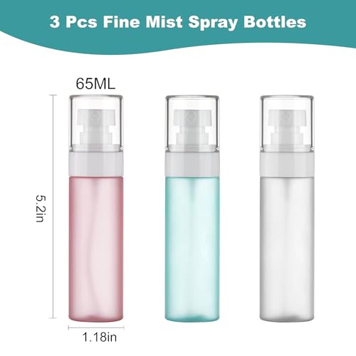 Travel Spray Bottles TSA Approved 3 Pack (2.2oz/65ml), Leak Proof Fine Mist Refillable Empty Plastic Spray Bottles for Perfume, Essential Oils, Toners, Hair & Face Mist (65 ml) - size: 65 ml