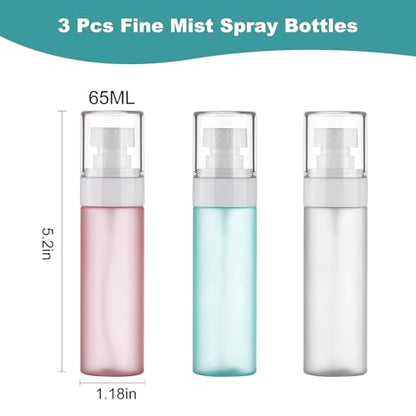 Travel Spray Bottles TSA Approved 3 Pack (2.2oz/65ml), Leak Proof Fine Mist Refillable Empty Plastic Spray Bottles for Perfume, Essential Oils, Toners, Hair & Face Mist (65 ml) - size: 65 ml