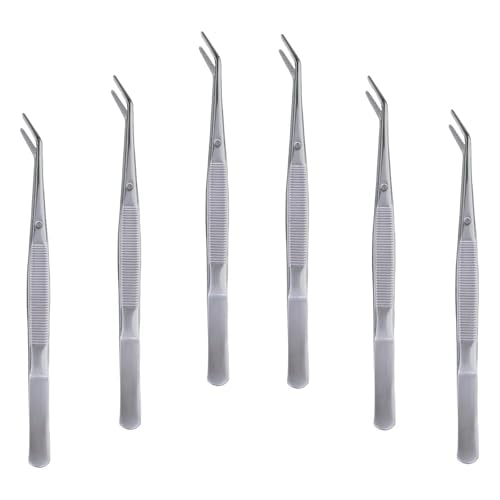 6 Pcs Stainless Steel Tweezers with Curved Serrated Tip Multipurpose Forceps Machine Tweezers Bulk for Crafting