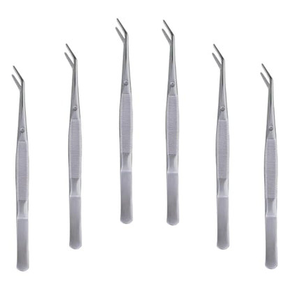 6 Pcs Stainless Steel Tweezers with Curved Serrated Tip Multipurpose Forceps Machine Tweezers Bulk for Crafting
