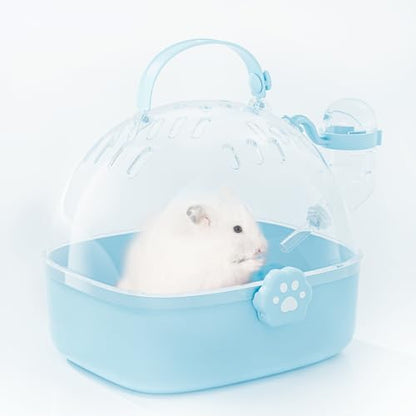 BUCATSTATE Small Animal Carrier Cage with Water Bottle, Portable Hamster Travel Carrier Carry Case 7.24" L*6.69 W *6.42" H for Small Pets, Gerbils, Mice, Dwarf Hamster (Blue) - color: Blue