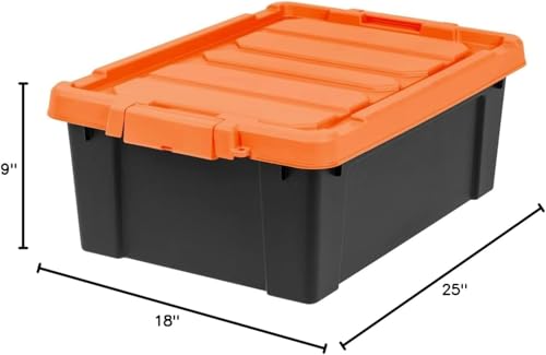 IRIS USA 4 Pack 12 Gallon Lockable Storage Bins, Heavy Duty Stackable Containers with Lids for Garage Organization or Moving, Black/Orange - size: Size_12 Gal - 4 Pack