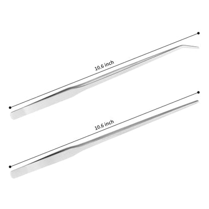 Fri4Free 2PCS Long Aquarium Tweezers - 10.6" Straight and Curved Tweezers, Stainless Steel Reptile Feeding tongs, Terrarium Aquascape Tools Feeder for Lizards, Bearded Dragon Snake Tank Accessories