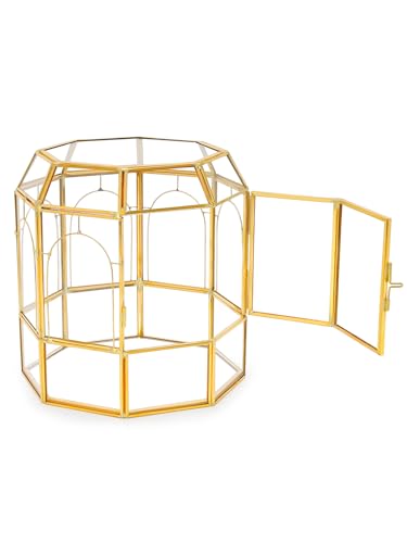 REDHUGO Large Glass Terrarium Handmade, Centerpiece Display Box Gift Planter Containers Indoor Terrariums House for Succulent Cacti Air Plants Miniature Fairy Garden - color: Gold-NEW