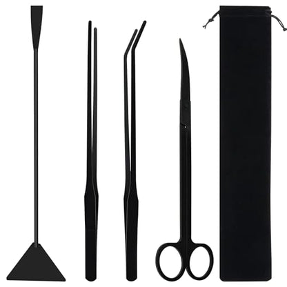 Aquascaping Tools Aquarium Kit – 4PCS Plant Trimming Tool Set with Long Tweezers, Scissors, Algae Scraper Spatula & Feeding Tongs, Fish Tank & Terrarium Cleaning Accessories