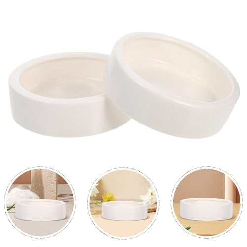 SECFOU Reptile Feeding Bowls Anti-Escape Design 2 Pcs Ceramic Space-Saving Round Bowls for Lizards and Small Reptile Animals for Terrarium Use