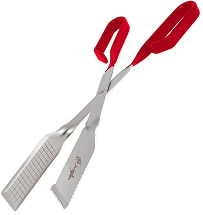 Grill Tongs for Steaks - 2-Pack Gift Set - 17" & 13" Professional Kitchen and Outdoor Grilling Utensil Set (Red) - color: Red 2X Steak Tongs