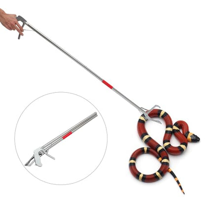 Mikikit 1pc Folding Stainless Steel Snake Catcher Clip Practical Trap Clamp with Lock for Safe Handling Lightweight Design for Home Garden Outdoor Use - size: 63X13CM