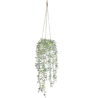 Decorative Hanging Plants for Shelf, Faux Ivy Eucalyptus Vine, Fake Greenery in White Pot with Lanyard (Full, Large Pot) - size: Large