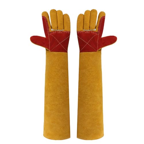Pilipane Animal Handling Gloves Bite Proof Scratch Leather Pet Gloves for Cat Dog Bird Snake Handling Veterinarians Groomers Zoo Workers Gray Yellow 23.6 Inches (60cm Yellow Thickened) - color: 60cm Yellow Thickened