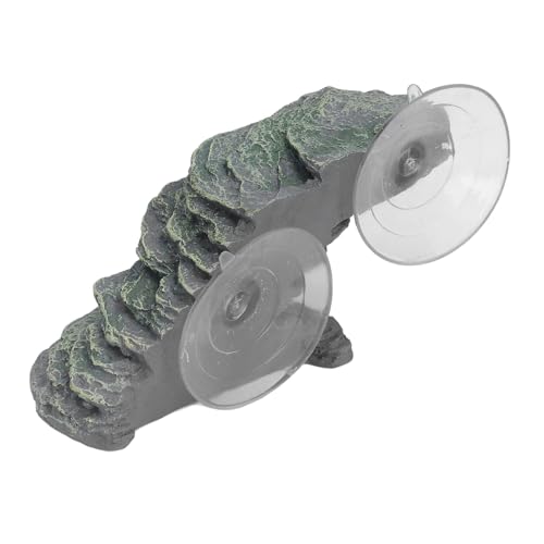 Turtle Basking Platform with Suction Cup, Resin Baby Tortoise Climbing Ramp Rock for Aquarium, Resting Terrace Stone Reptile Dock Ornament for Terrapin Lizard Frogs Newts Tank