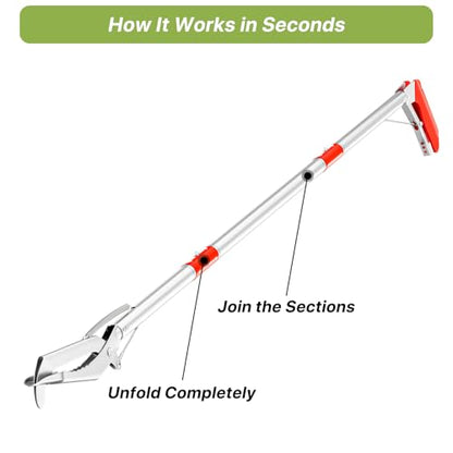 50" Foldable Grabber Reacher Tool, Extra Long 3 Fold Reaching Aid for Seniors, Heavy-Duty Trash Picker Upper & Litter Pickup Tool for Home & Garden - size: 50 Inch Red