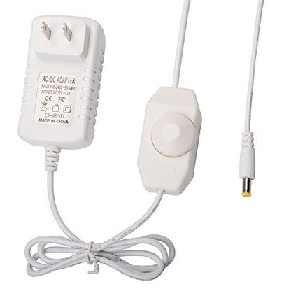 DC12V 2A Plug-in Dimmer Switch 110-240V AC to DC Converter Power Supply Adapter Wall Plug Dimming Switch ON/Off for Dimmable Lights RGB LED Strip Table Lamps (White)