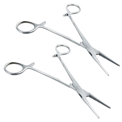 ADROIT (2 Pack) 5" Straight Tip Stainless Steel Hemostat Forceps | Precision Teeth Grip | Versatile Use for Sewing, Crafting, & Electronics - size: 5", style: Straight