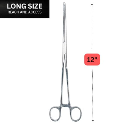 ADROIT 12" Curved Extra Long Hemostat Forceps | Stainless Steel Design | Extra Long with Small Teeth On Jaws | Locking Mechanism Built in | Great for Sewing, Fishing, Jewelry Making, Multi-Use - size: 12", style: Curved