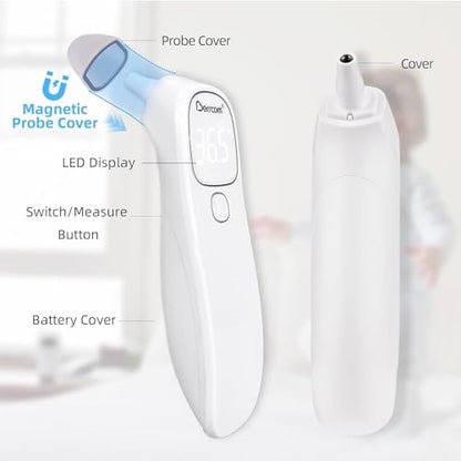 Berrcom 2-in-1 Forehead and Ear Thermometer with Magnetic Probe - Medical Digital Infrared Thermometer for Adults, Kids and Babies, 1s Fast Reading, LED Display, Auto Power Shut Off - color: white