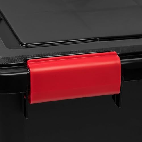 IRIS USA 3-Pack WeatherPro Gasket Box, 106 Quart Weather Resistant Storage Bins with Latching Lids, Heavy Duty Organizing Containers for Closet, Bathroom, and Office - Black/Red - size: 106 Qt. - 3 Pack