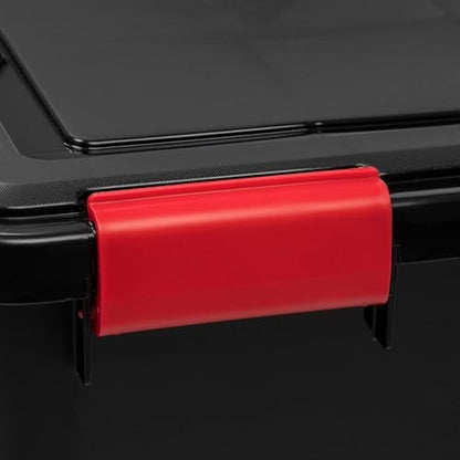 IRIS USA 3-Pack WeatherPro Gasket Box, 106 Quart Weather Resistant Storage Bins with Latching Lids, Heavy Duty Organizing Containers for Closet, Bathroom, and Office - Black/Red - size: 106 Qt. - 3 Pack