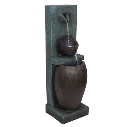Alpine Corporation TZL388 32" 3 Tier Jar Fountain with LED Lights, Elegant Outdoor Water Feature for Garden, Patio, Backyard, Home Décor, Ceramic Water Fountain & Landscape Decorations, Gray - style: 32"H - Gray 3-Tier Jar Fountain w/ LEDs