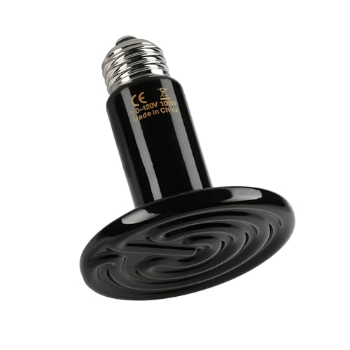 Happy Herps 100W Reptile Heat Bulb 1-Pack Ceramic Heat Emitter Lamp Heater Light for Lizard Turtle Snake Pet Chicken Coop Brooder, No Light No Harm, Black