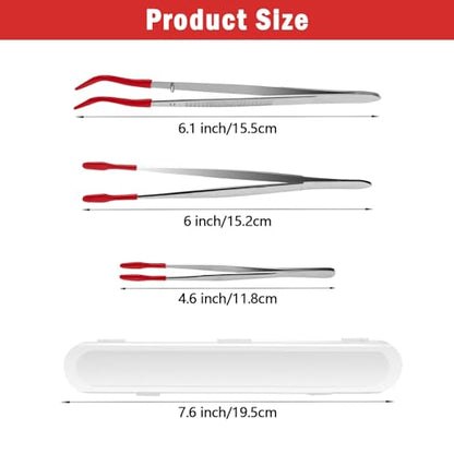 3PCS Tip Tweezers, Silicone Rubber Flat Tipped Tweezers Bent Tip for Jewelry Coin Stamp (Red) - color: Red