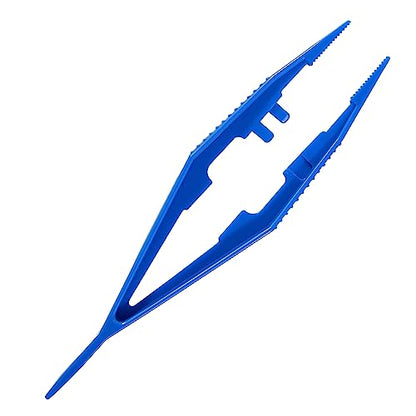 Vakly Disposable Plastic Forceps Tweezers Blue (30 Pack) – Serrated Tip Medical Tweezers with Finger Ridges & Narrow Points for First Aid, Lab, Crafts & School Science