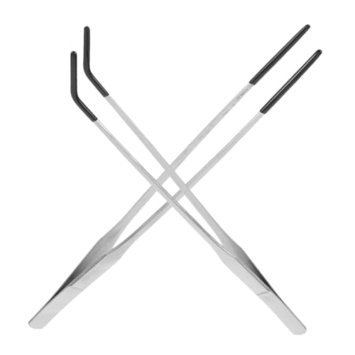 2pcs Stainless Steel Feeding Tongs with Rubber Tips Curved Tweezers for Reptiles Snakes and Geckos Aquarium Tools for Feeding and Terrarium Use