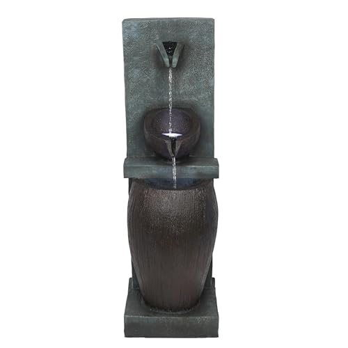 Alpine Corporation TZL388 32" 3 Tier Jar Fountain with LED Lights, Elegant Outdoor Water Feature for Garden, Patio, Backyard, Home Décor, Ceramic Water Fountain & Landscape Decorations, Gray - style: 32"H - Gray 3-Tier Jar Fountain w/ LEDs