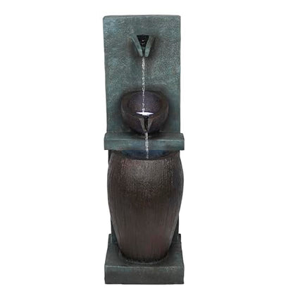 Alpine Corporation TZL388 32" 3 Tier Jar Fountain with LED Lights, Elegant Outdoor Water Feature for Garden, Patio, Backyard, Home Décor, Ceramic Water Fountain & Landscape Decorations, Gray - style: 32"H - Gray 3-Tier Jar Fountain w/ LEDs