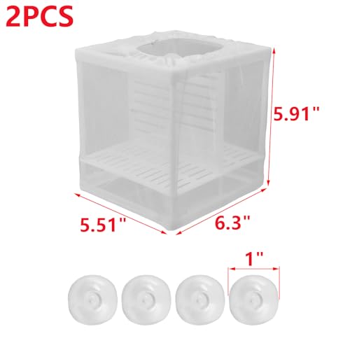 MY MIRONEY 2PCS 6.3" x 5.51" x 5.91" Fish Tank Breeder White Nylon Fish Incubator Mesh Box Aquarium Fish Fry Hatchery Breeder with Suction Cups (with Divider) - style: 6.3" x 5.51" x 5.91"; White; with Divider