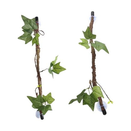 2pcs Bendable Reptile Jungle Vines with Suction Cups Durable Habitat Decor for Terrarium Artificial Leaves for Lizard Snake Gecko More Realistic Simulation Plants