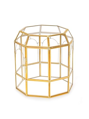 REDHUGO Large Glass Terrarium Handmade, Centerpiece Display Box Gift Planter Containers Indoor Terrariums House for Succulent Cacti Air Plants Miniature Fairy Garden - color: Gold-NEW